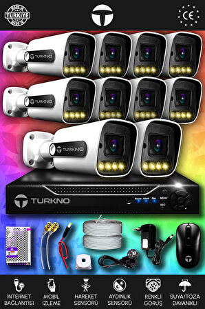 TURKNO 10 Kameralı Navie 10 Dış Kamera Set HDD'siz Full HD Renkli Gece Görüşlü Güvenlik Kamerası Sistemi