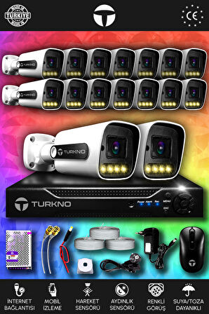 TURKNO 16 Kameralı Navie 16 Dış Kamera Set HDD'siz Full HD Renkli Gece Görüşlü Güvenlik Kamerası Sistemi