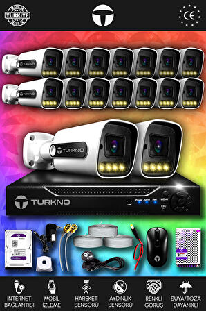 TURKNO 16 Kameralı Navie 16 Dış Kamera Set 1 TB HDD Full HD Renkli Gece Görüşlü Güvenlik Kamerası Sistemi