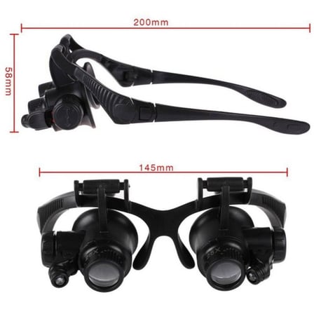 Gözlük Modeli 10X 15X 20X 25X Lens 2 Led Işıklı Büyüteç 9892G