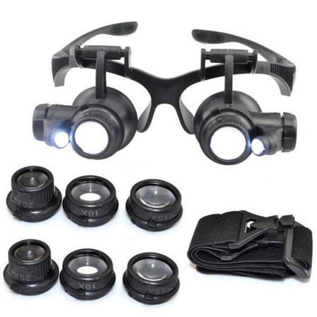 Gözlük Modeli 10X 15X 20X 25X Lens 2 Led Işıklı Büyüteç 9892G