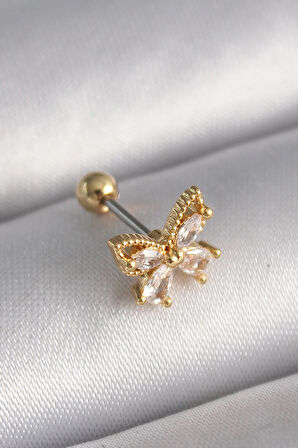 316L Çelik Renk Zirkon Taşlı Tragus Piercing - TJ-PR1232