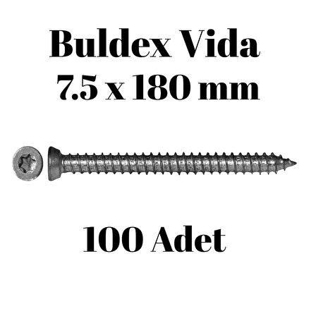 Buldex Beton Vidası 7.5x180 mm 100 Adet | Torx T30 Uyumlu Dübelsiz Vida