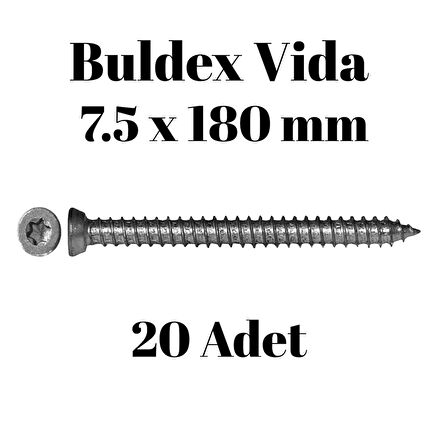 Buldex Beton Vidası 7.5x180 mm 20 Adet | Torx T30 Uyumlu Dübelsiz Vida