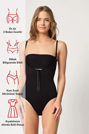 Siyah 2043 Göğsü Açık Agraflı Body Korse