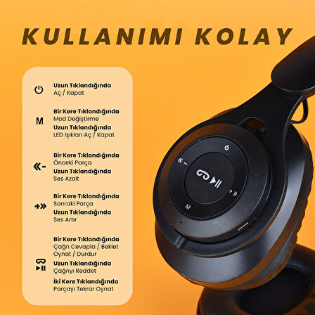 TechnoGuru Ayarlanabilir ve Katlanabilir Kulak Üstü M6 Plus Bluetooth Kulaklık Mor