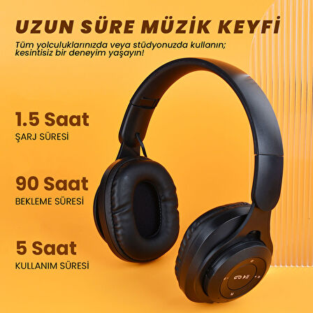 TechnoGuru Ayarlanabilir ve Katlanabilir Kulak Üstü M6 Plus Bluetooth Kulaklık Mor