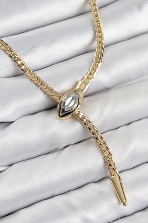 Pirinç Asansörlü Yılan Model Gold Renk Kadın Kolye - TJ-BKO10433
