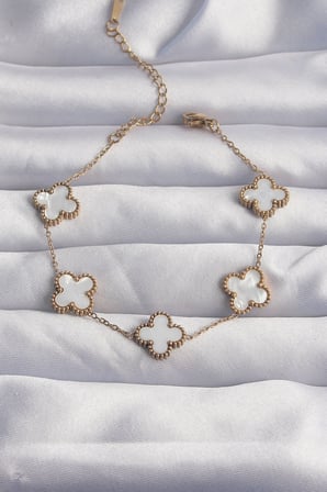 316L Çelik Gold Renk Beyaz Sedefli Yonca Bileklik TJ-BB6262