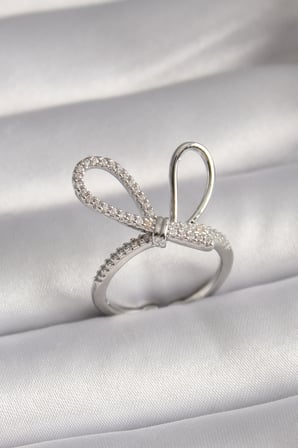 Pirinç Gümüş Renk Zirkon Taşlı Düğüm Model Kadın Yüzük TJ-BYK3086