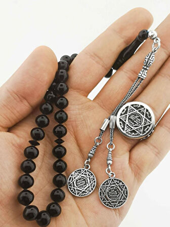 Mührü Süleyman Gümüş Yüzük ve Kehribar Tesbih Kombini 