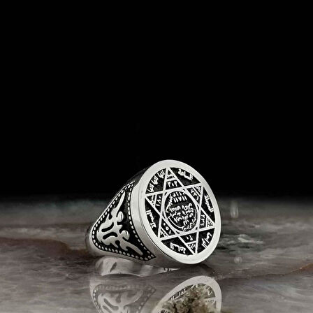 Mührü Süleyman Gümüş Yüzük ve Kehribar Tesbih Kombini 