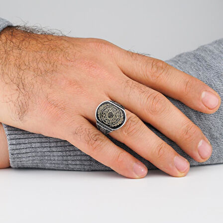 Mührü Süleyman İşlemeli 925 Ayar Gümüş Yüzük 