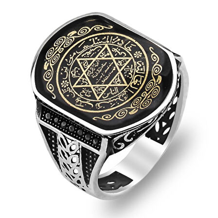 Mührü Süleyman İşlemeli 925 Ayar Gümüş Yüzük 