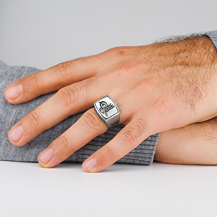 Osmanlı Tuğralı Sade Parlak 925 Ayar Gümüş Yüzük 