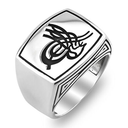 Osmanlı Tuğralı Sade Parlak 925 Ayar Gümüş Yüzük 