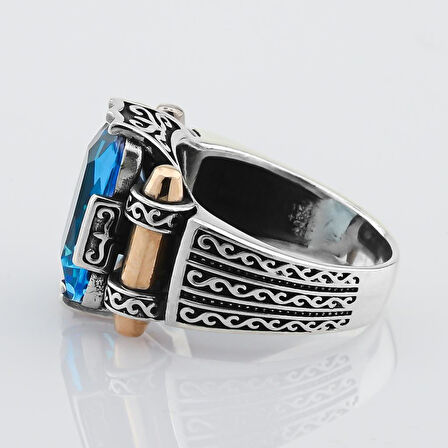 Aquamarin Taşlı 925 Ayar Gümüş Erkek Yüzük