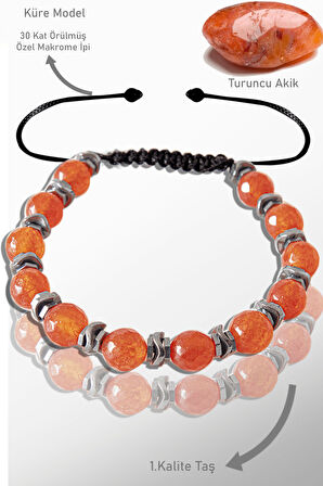 Sertifikalı Gerçek Hematit - Damarlı Turuncu Kızıl Akik Taşı Bileklik - Ayarlamalı