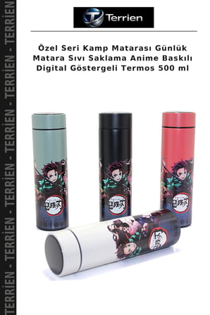 Özel Seri Kamp Matarası Günlük Matara Sıvı Saklama Anime Baskılı Digital Göstergeli Termos 500 ml
