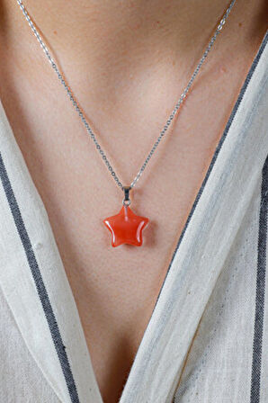 Sertifikalı Gerçek Yıldız Model Gül Kuvars Taşı Kolye - Gümüş Aparatlı