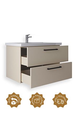 Teta Home Batum 80cm Bej MDF Banyo Lavabolu Alt Dolap