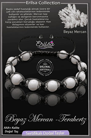 Sertifikalı Terahertz - Beyaz Mercan Taşı Bileklik - Ayarlamalı