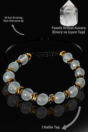 Sertifikalı Gerçek Hematit - Kristal Kuvars Taşı Bileklik