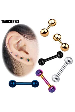 Unisex Siyah Cerrahi Çelik Top Piercing Kıkırdak Helix Tragus Piercing Küpe