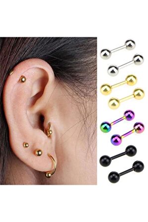 Unisex Siyah Cerrahi Çelik Top Piercing Kıkırdak Helix Tragus Piercing Küpe