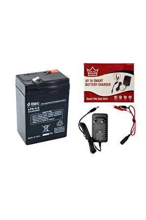 6 VOLT 4 AMPER KURU TİP AKÜ VE 1 AMPER AKÜ ŞARJ ALETİ