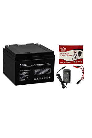 12V 26AH BAKIMSIZ KURU TİP AKÜ VE 3 AMPER ŞARJ ALETİ