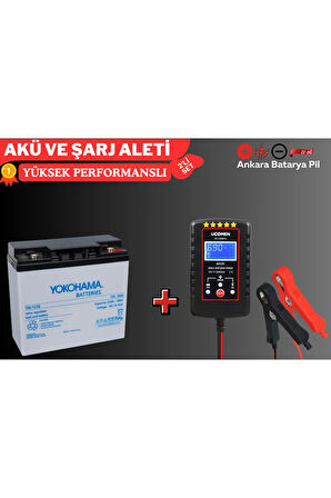 12V 18 AMPER BAKIMSIZ KURU AKÜ YANINDA 2 AMPERLİK LCD GÖSTERGELİ ŞARJ ALETİ