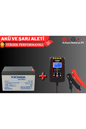 12V 14AH AKÜ VE YANINDA 6V/12V 2 AMPER AKÜ ŞARJ CİHAZI SETİ