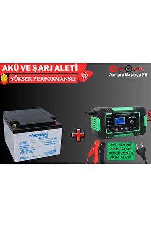 12V 26AH KURU AKÜ VE 6 AMPER AKÜ ŞARJ CİHAZI
