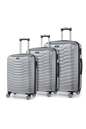 Gri Valiz Seti  %100 Abs 3'lü Set(KABİN-ORTA-BÜYÜK BOY)