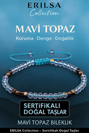 Sertifikalı Terahertz Mavi Topaz Doğal Taş Bileklik İnce Model – Zarif ve Şık Tasarım