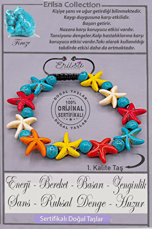 Sertifikalı Gerçek AAA+ Deniz Yıldızı Model Firuze (Turkuaz) Taşı Bileklik