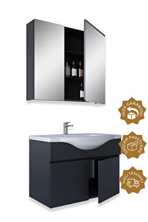 Teta Home Kahire 65cm Antrasit  MDF Banyo Dolabı Seti