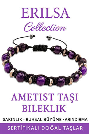 Sertifikalı Makrome Terahertz ve Ametist Bileklik – Ruhsal Sükunet ve Zihinsel Netlik