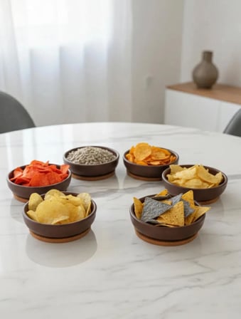 6 Adet Plastik Ahşap Görünümlü Cips ve Çerezlik, Kase