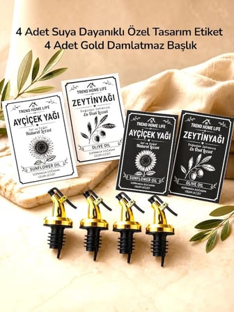 4 Adet Gold Yağdanlık Başlığı 4 Adet Suya Dayanıklı Etiket 