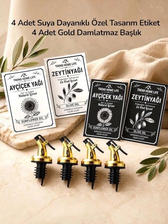 4 Adet Gold Yağdanlık Başlığı 4 Adet Suya Dayanıklı Etiket 