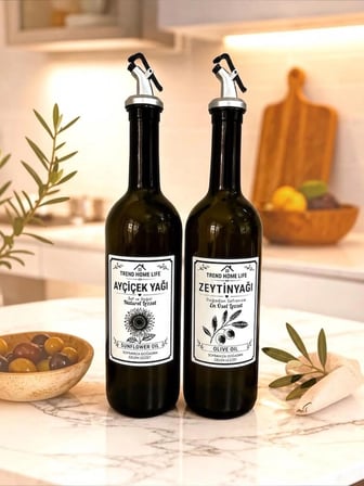 3 lü Set 6 Parça Cam 2li 750ml Yağdanlık Cam Amber 300ml 2li sıvı Sabunluk 2li Amber Pamukluk Yağlık