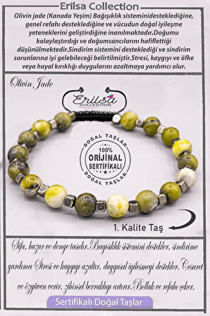 Sertifikalı AAA+ Kalite Gerçek Terahertz - Olivin Jade - Yeşim Taşı Bileklik