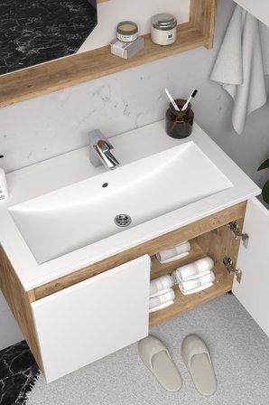 Teta Home Napoli 80 cm Mdf Banyo Dolabı Seti + Boy Dolabı