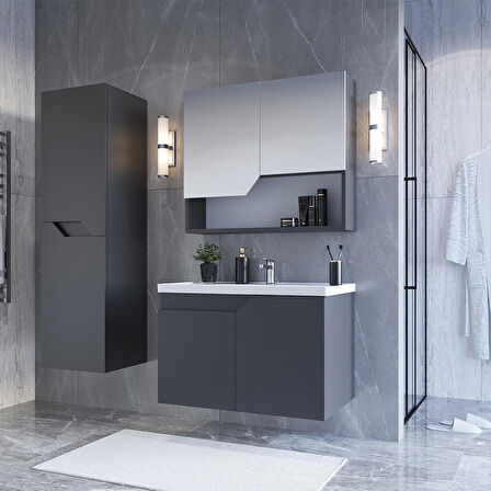 Teta Home Napoli 80 cm Mdf Banyo Dolabı Seti + Boy Dolabı