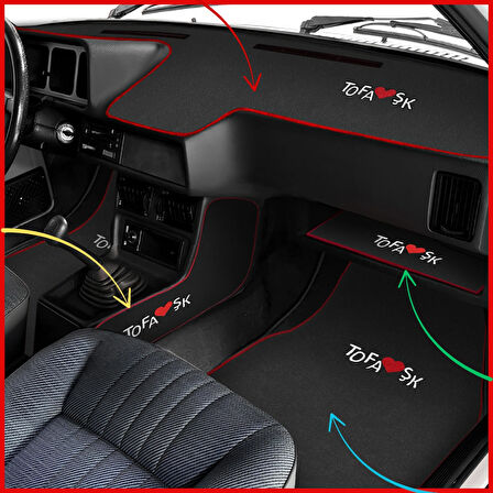 Tofaş Şahin Doğan Kartal Nakışlı Oto Halı Paspas | Tofaş Alçak Torpido Vites Konsol Koruma Seti