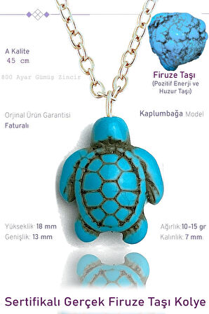 Sertifikalı Kaplumbağa Model Gerçek Firuze Taşı Kolye ve Küpe Seti