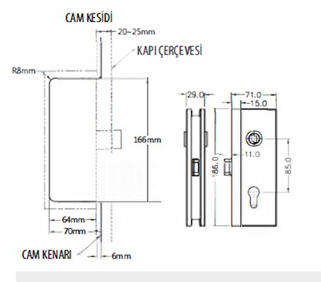 THOOR VEDGE ÇERÇEVELİ CAM KAPI KİLİDİ