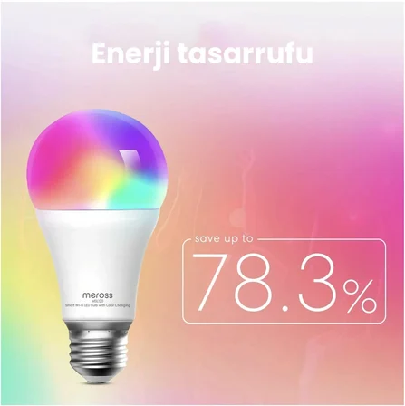 Meross Wi-Fi Uzaktan Kontrollü Akıllı Enerji Tasarruflu 810 Lümen Rgb LED Ampul
